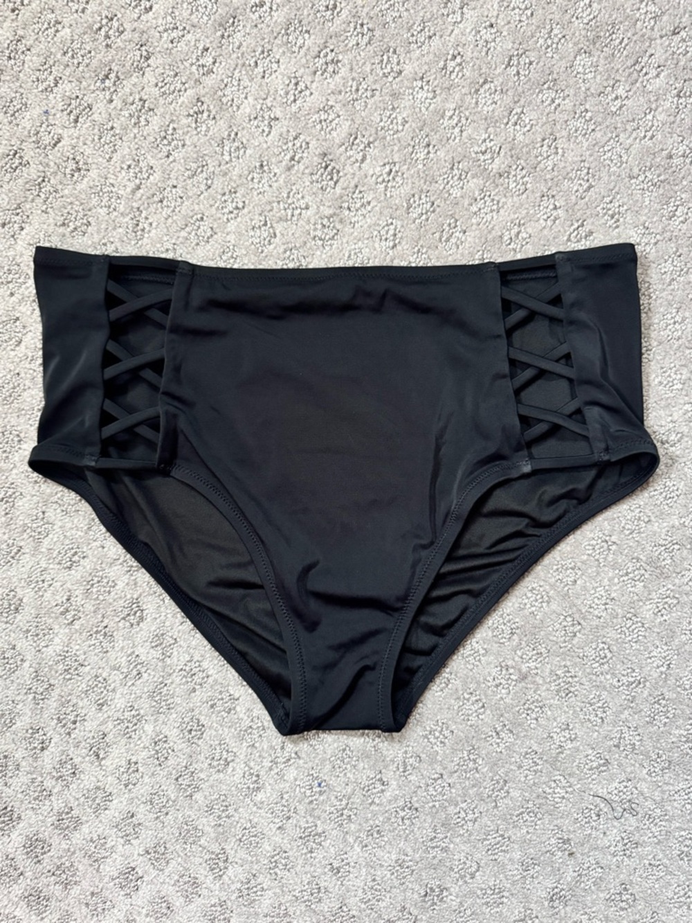 Shade & Shore Black Crisscross Side Bikini Bottoms Size L High Waist Swim 🖤